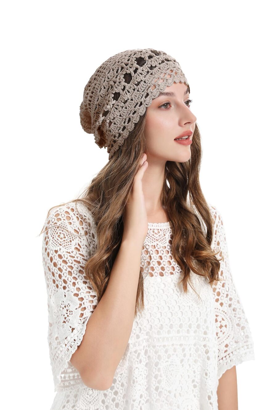 1731 Summer Crochet Slouchy Beanie Hat Handmade Knit Skull CapBrown,One